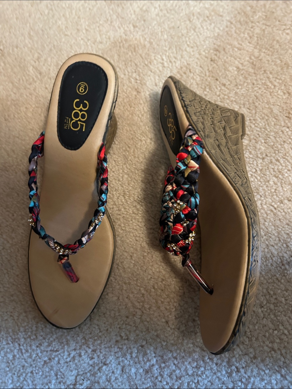 385 Fifth Multicolor Braided Wedge Thong Sandals